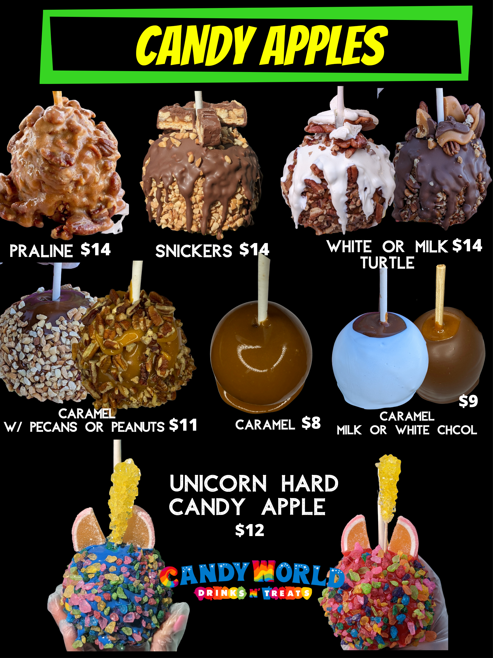 Caramel Candy Apples – Candy World Drinks N' Treats